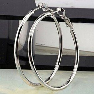 18K White Gold Filled Big Smooth Hoop Dangle Earrings 40mm or 1.57" Party Gift